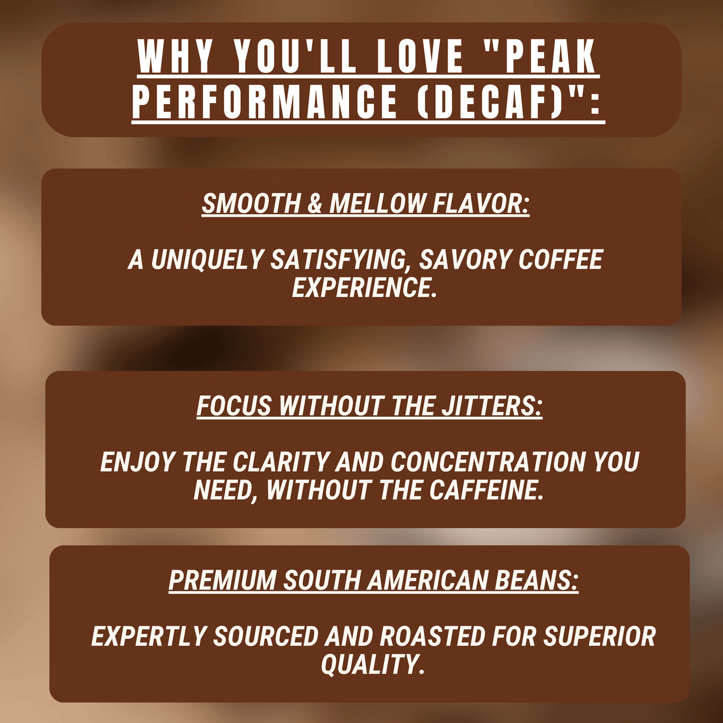 "Peak Performance (Decaf)" Premium Coffee - 12oz