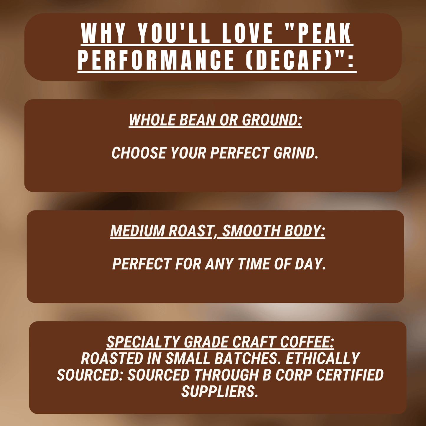 "Peak Performance (Decaf)" Premium Coffee - 12oz